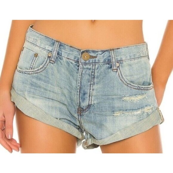 New One Teaspoon Country Bandits High Waist Denim Shorts Womens 28 Blue Cut-Offs - Picture 1 of 5